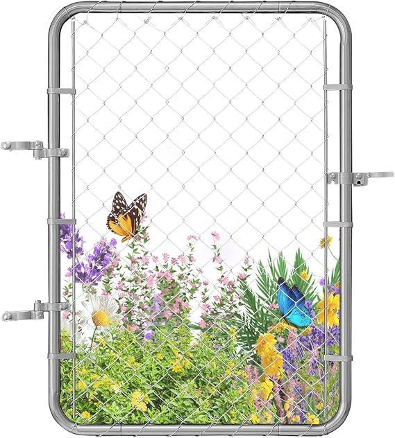 VEVOR Chain Link Fence Gate 32 x 46 in Adjustable Garden Fence Panel Silver | For Farm Yard & Driveway, Fit 2-4 ft (W) x 4 ft (H) Garden Opening, Rust-Resistant Galvanized Fencing, Posts Not Included
