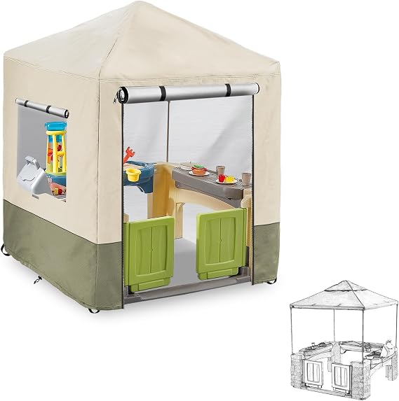 Outdoor Kids Playhouse Cover,600D Heavy Duty Waterproof Play House Covers,56" W x 56" D x 60" H,Suitable for All Around Playtime Patio with Canopy Playset -Beige