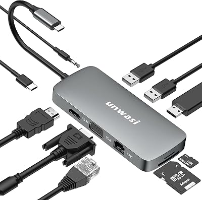 Docking Station Dual Monitor,10 in 1 USB C Hub with 4K HDMI, VGA ,PD3.0, Ethernet, 3 USB,3.5mm Audio Port,SDTF Card Slots,Type C Adapter for MacBook Pro Dell HP Lenovo Surface Laptop