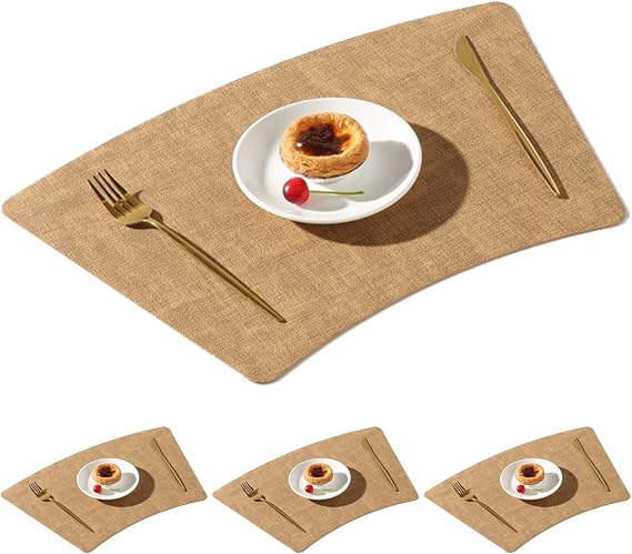 Wedge Placemats for Round Tables, Faux Leather Washable Double-Sides Available PU Table Place Mats Set of 4/6/8 (Color : Brown, Size : Round_Set of 4)