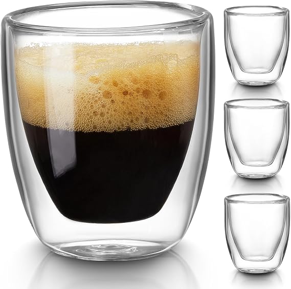 Gencywe Double Walled Espresso Cups Set of 4 (50% Thicker), 3 Ounce Clear Expresso Coffee Mugs, Espresso Shot Glasses, Double Wall Insulated Espresso Cups Suit for Espresso Machine, Microwave Safe