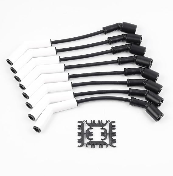 Dasbecan 9070C Spark Plug Wire Extreme 9000 Ceramic Boot Compatible with GM LS3 LS4 LS7 Engines(Black White, 8pcs)