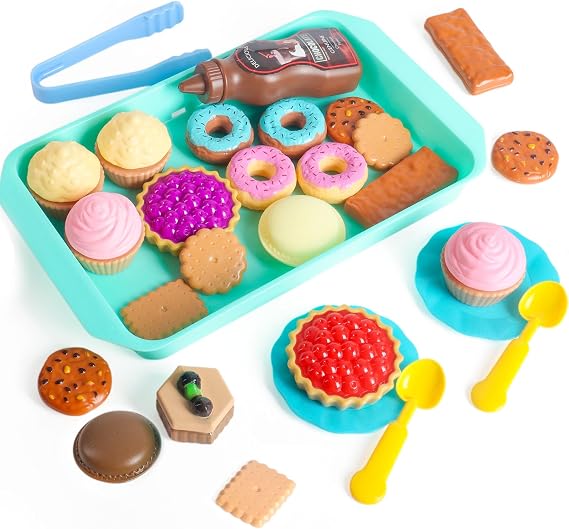 LOVESTOWN Pretend Desserts Toy, with Tray, 29pcs