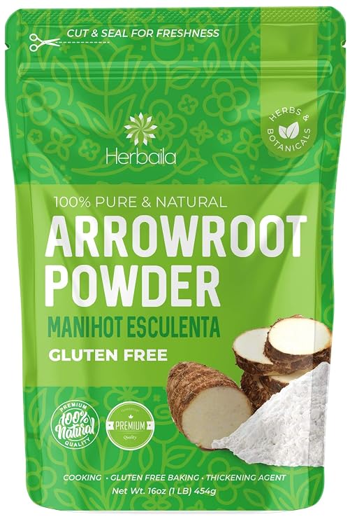 Herbaila Arrowroot Powder 1 Lb. Arrowroot Flour Starch, Immune Health & Metabolism, non-GMO & Gluten-free