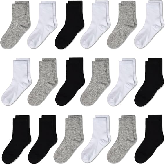 GENTABY 18 Pairs Toddler Kids Crew Socks Boys Girls for School, 1-13 Years