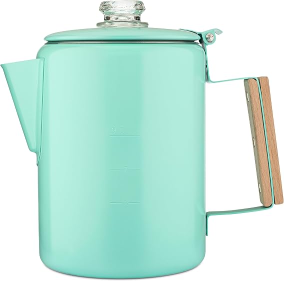COLETTI Bozeman Camping Coffee Pot Camping Coffee Makers, Coffee Percolator America's Sleekest Percolator NO Aluminum or Plastic (Seafoam)