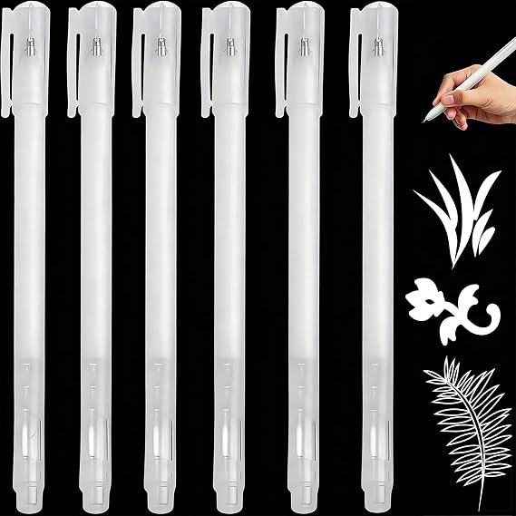 6 Pcs White Gel Pens for Black Paper, White Pens for Art Equipped with a 0.8mm Ballpoint Pen Tip for Colouring, Suitable for Sketching, Highlighting and Child Drawing with Parent and Friend