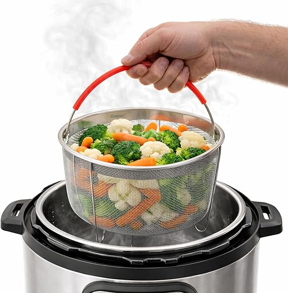 Original Salbree Steamer Basket for 8 qt quart Instant Pot Accessories, Stainless Steel Strainer and Insert fits IP Insta Pots, Instapot, Other Pressure Cookers, with Silicone Handle [3qt 6qt avail]