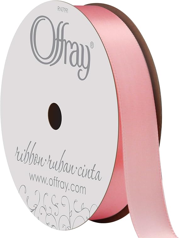 Berwick Offray 261248 5/8" Wide Double Face Satin Ribbon, Light Pink, 6 Yds