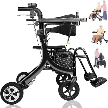 Rollator Walker, with Seat 5in 1 Multi-Functional Electric Walker for Seniors Transport Wheelchair Lightweight Foldable Mobility Scooter Electric Wheelchair,Portable Trolley