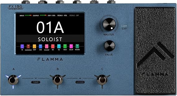 FLAMMA FX150 Multi Effects Processor Electric Guitar Pedal with Amp Modelling Cabinet Simulation Global EQ Touchscreen 160 Built-in Effects 180 Editable User Effects Slots Looper Main I/O Ports
