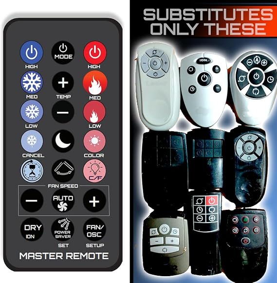 Master Replacement Remote Control for These Lasko Fans and Tower Fan and Heaters only (Models List #1) Universal Only for The Heater and Fan Part in The Right Hand Side of The Image.