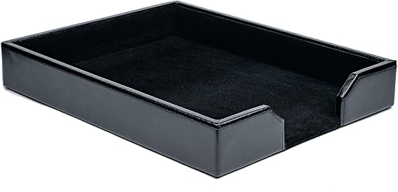 Dacasso Bonded Leather Desktop Tray Luxury Letter Holder & Paper Organizer for Desk, 13.5in x 10.5in x 2.13in, Black