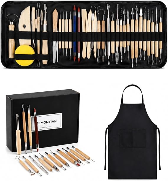 TEMONTIAN Pottery Tools and Supplies Kit, Clay Sculpting Tools Set, 43 PCS