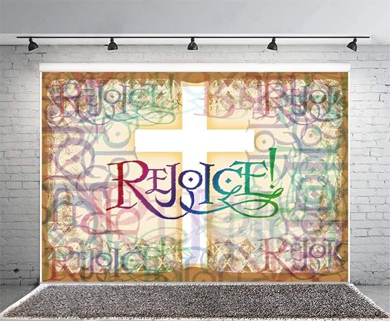 Leyiyi 5x4ft Vintage Cross Rejoice Photography Background Grunge Graffiti Stained Glass Christian Church Our Lord Backdrop Jesus Christ God Bless Baptism Baby Shower Photo Portrait Vinyl Studio Prop