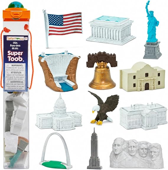 Safari Ltd. USA Super Toob - 12 American Landmark and Monument Figures | Safety Tested, Figurines 1.25 to 3.75 Inches, Ages 3+, Rigid PVC, Classroom Learning, School Projects, Dioramas