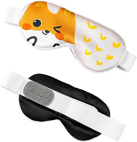 100% Silk Sleep Mask for Baby, Extra Wide Adjustable Velcro Strap, 100% Block Light, Travel Essential for Flight and Roadtrip. Cute Soft Breathable Kids Eye Masks for Sleep Aids (Apricot, X-Small)