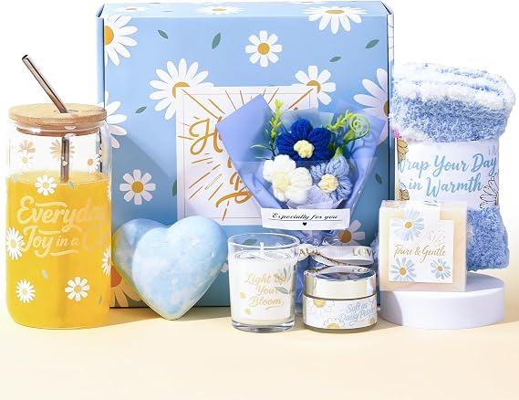 Birthday Gifts for Women, Daisy Gift Set for Her, Unique Happy Birthday Box for Teen Girls Sister Mom Friends, Inspirational Self Care Spa Gift Baskets, Thank You & Christmas Gift for Women