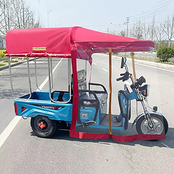 Heavy Duty Electric Tricycle Cover Premium Quality SANBENGZI Awning Cover, Ideal for Carrying Cargo Electric Powered Tricycles All-Season Tricycle Clothing (Color : Rojo, Size : W:110cm L