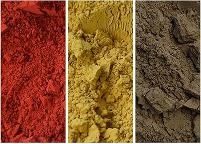 colorare The EARTH Collection - Pack of 3 Effervescent Earth Natural Mineral Pigments 80 ml | 2.7 oz EA: Medium Red Eff | Medium Yellow Eff | Natural Umber Eff