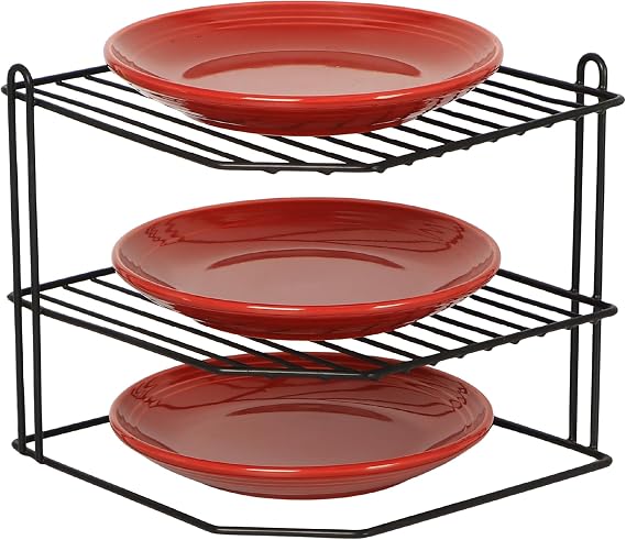 Buckingham 3 Tier Corner Plate Rack Kitchen Cupboard Tidy Storage Organiser, Dish Rack Space Saving Shelf Organiser 23 cm (Black)