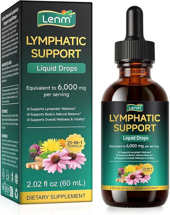 Lymphatic Drainage Drops 60ml, 21-in-1 6000mg Herbal Blend Lymph System Supplement Support Lymph Cleanse Detox, Healthy Energy Levels and Immune Balance, Liquid Drop Form