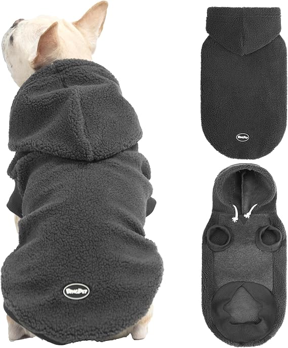 BINGPET Dog Hoodie for Small Medium Large Dogs, Sherpa Hooded Dog Sweater with Leash Hole for Boy Girl Dogs,Soft Warm Fleece Dog Winter Clothes Cold Weather Coats Jacket for Puppy Sweatshirt,S
