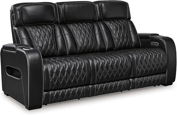 Signature Design by Ashley 3-Seater Leather Power Reclining Sofa, Black