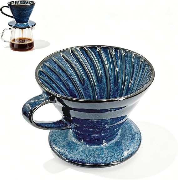Pour Over Coffee Maker & Ceramic Dripper, 1-4 Cup Porcelain V60 Filter Cone