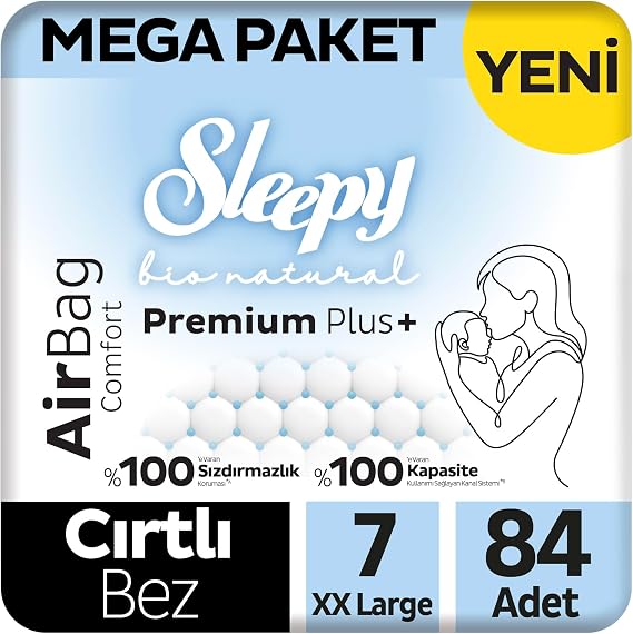 Sleepy Bio Natural Premium Plus Airbag Comfort Mega Paket Bebek Bezi 7 Numara Xxlarge 84 Adet