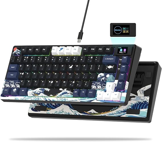 SK80 Mechanical Keyboard 75%, Hot-Swap, USB-C | Gaming Keyboard gasket mount, RGB, for Mac/Windows, Black