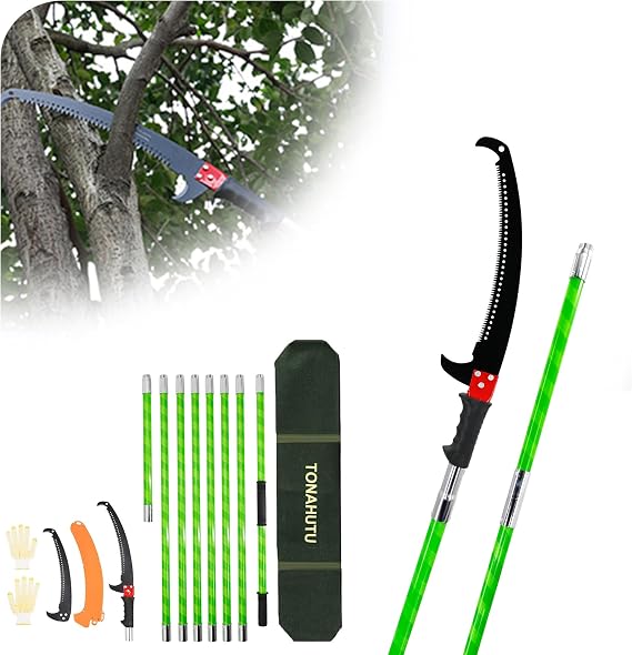 26 Feet Tree Pole Pruner Manual Branches Trimmer Extension Cut Tree Branch Garden Tools Loppers Hand Pole Saws (No Scissors Include)