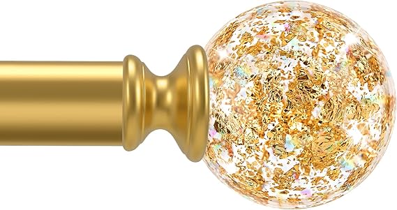 TVWOO Gold Decorative Crystal Curtain Rods,1" Heavy Duty Adjustable 18-60"