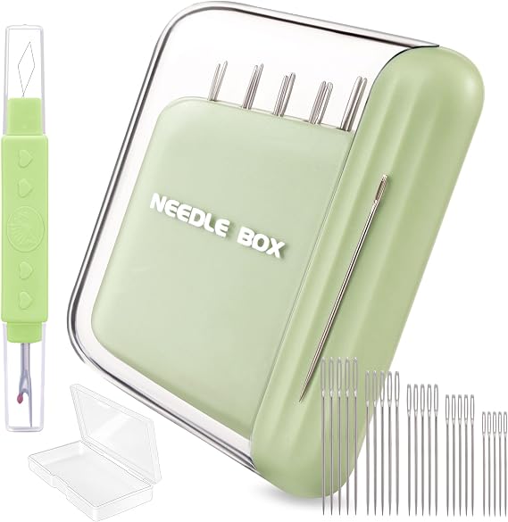 HUISUYTON Protable Magnetic Sewing Needles with Needle Threader Seam Ripper | Including 5 Size 35PCS Sewing Sharp Needles Large Eye Needles for Hand Sewing with 2 in 1 Needle Threaders Tool