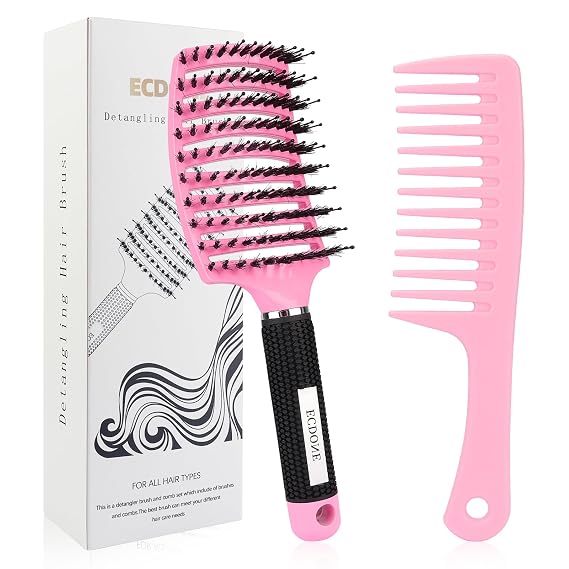 Detangler Brush for Wet and Dry Hair - Painless Hair Brush for Detangling Knots, Smoothing and Styling, for Adults and Kids, Gentle on Curly/Thick Hair (Pink)
