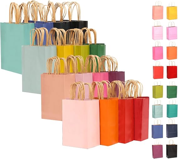 Gcardist Large 32Pcs Kraft Bags With Handles - 33x26x13cm Gift Bags in 16 Senior Colors - Multiple Uses (13x10x5Inch, Large Size)