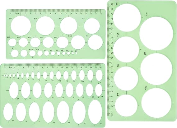 Hestya 3 Pcs Circle Template for Drawing 3 Sizes Oval Stencil, Clear Green