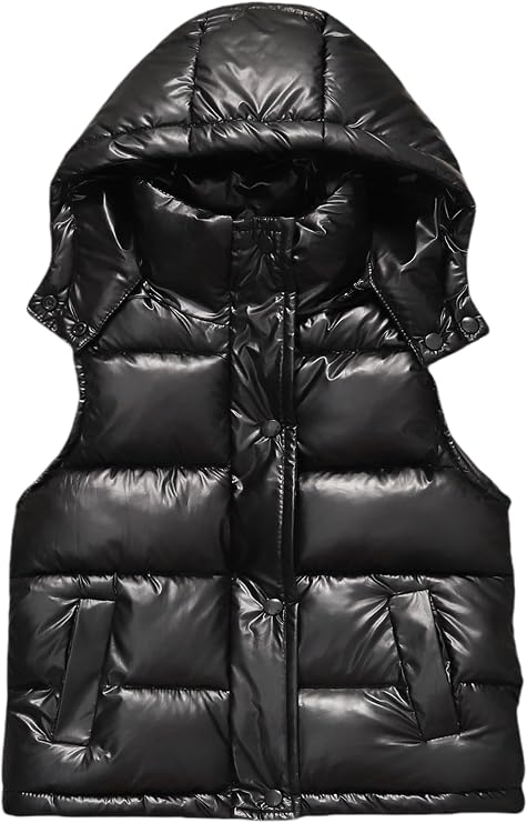 Happy Cherry Boys Girls Puffer Vest Toddler Winter Warm Hooded Sleeveless Jacket Kids Zipper Glossy Waistcoat Outwear 2-12T