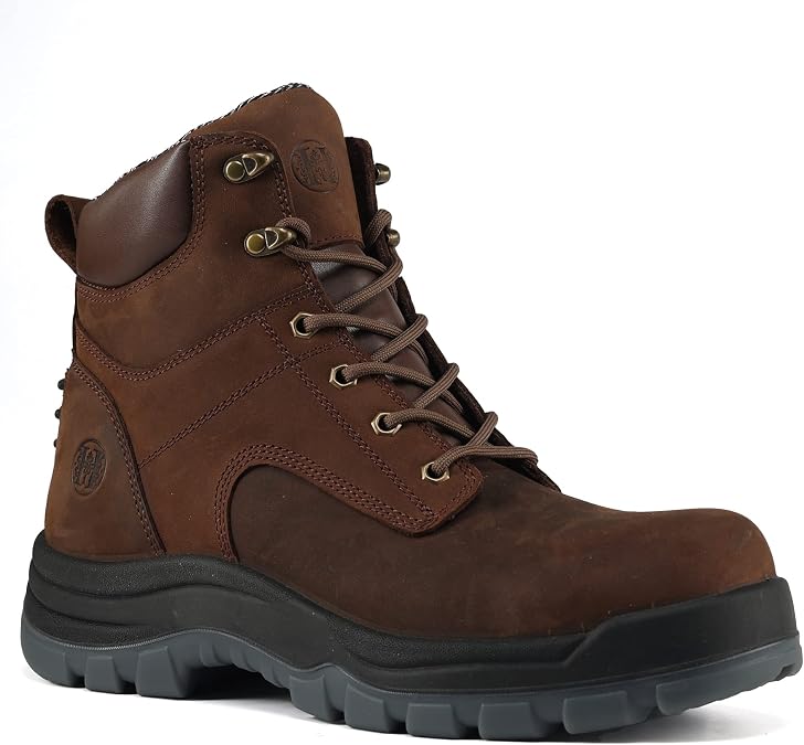Work Boots for Men, 6" Soft Toe Waterproof Non-slip Anti-puncture Lightweight Mens Work Boots, Durable, Breathable, Brown, 9, 80N01
