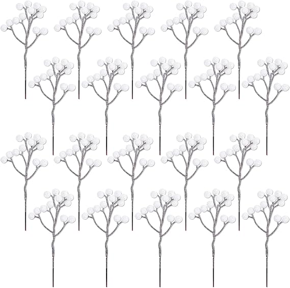 Fangoo 20 Pack 7 Inch Artificial White Berry Picks for Christmas Tree Decor