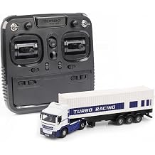 Turbo Racing 1:76 Ultra Compact RC Car C50 Semi-Truck, White with Japanese Instruction Manual Container, Towing 4 Wheel, Truck 1:76 RC RTR Turbo Racing C50 Semi-Truck White