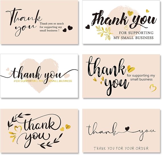120 Pieces Thank You for Supporting My Small Business Cards Mini Thank You Cards Pink Thank You with Gold Foil Hearts for Online Retailers Small Business Owners 2 x 3.5 Inch