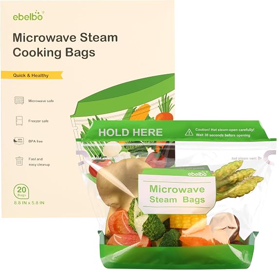 8.8"x5.8" Standing Type Microwave Steam Bags 20 Count, BPA-free