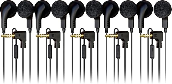 5 Pack Bulk Wired in-Ear Earphone Headphones with Microphone, Remote Controller, 3.5mm Connector and Sponge Covers, Black