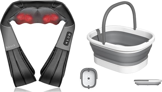 Nekteck Shiatsu Neck and Back Massager and Collapsible Foot Bath Basin