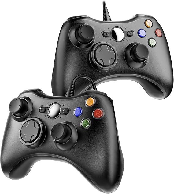 Suoxiom 2 Pack Wired Xbox 360 Controller for PC, USB Gaming Gamepad with Ergonomic Design, Plug & Play Dual Vibration Controller Compatible with Xbox 360 & Windows 10/8/7/XP
