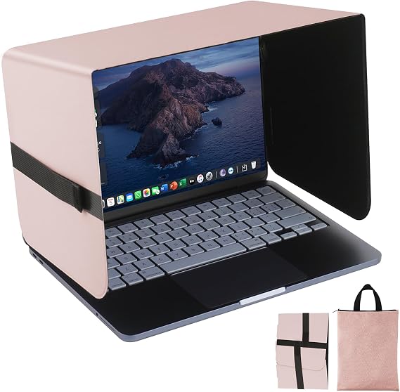 HoYiXi Foldable Laptop Sun Shade & Privacy Shield - Fits 13-14'' Laptop Compatible MacBook, Dell, Surface - Blocks Sunlight, Protects Privacy, Working Outdoor Travel,Anti - Glare,Pink