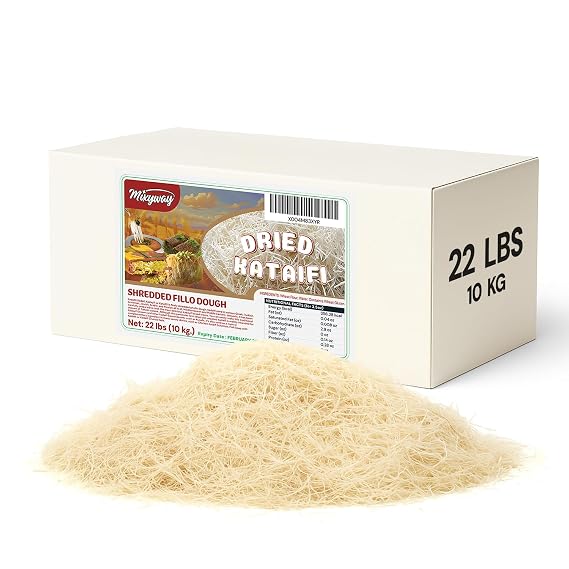 Bulk Dried Kataifi Shredded Fillo Dough 22 Lbs (10 kg.) for Dubai Chocolate Bar Pistachio, Kadayif for Knafeh Pistachio Chocolate Bar Pastry s in Cardboard. Knafeh Kunafa Katafi Kunefe Kadaifi Phyllo Dough Chilled Kadafi Dubai Katifi Kanafeh (22 Lbs, Dried)