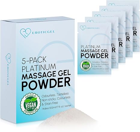 Premium Nuru Massage Gel Powder Platinum 5 x 5 g Sachets Neutral Base Massage Oil Alternative Made in Japan Water-based Vegan Fragrance-Free Paraben-Free Makes 2.5 Litres