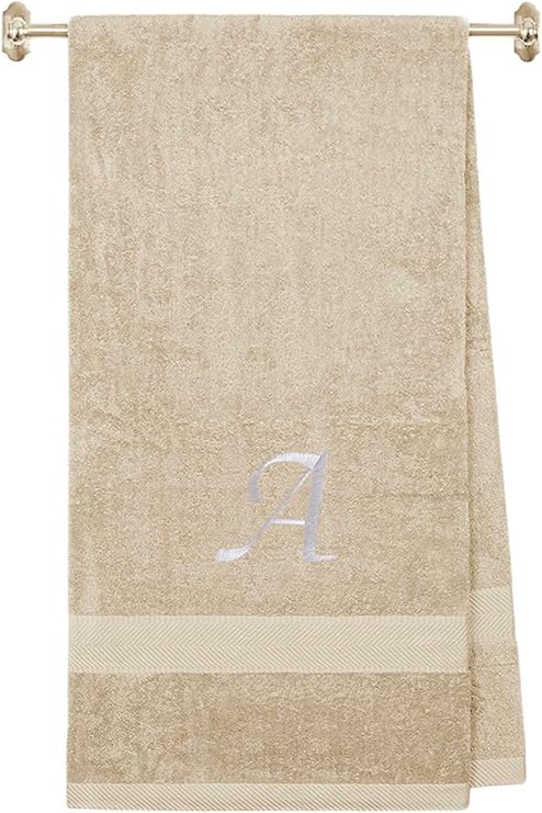 BY LORA Embroidered Monogram Bath Sheet, Initial A, Beige